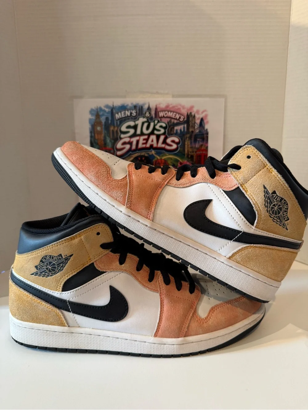 Air Jordan 1 Fight Club Mid Men's Sneakers - Black, White, Tan, Peach